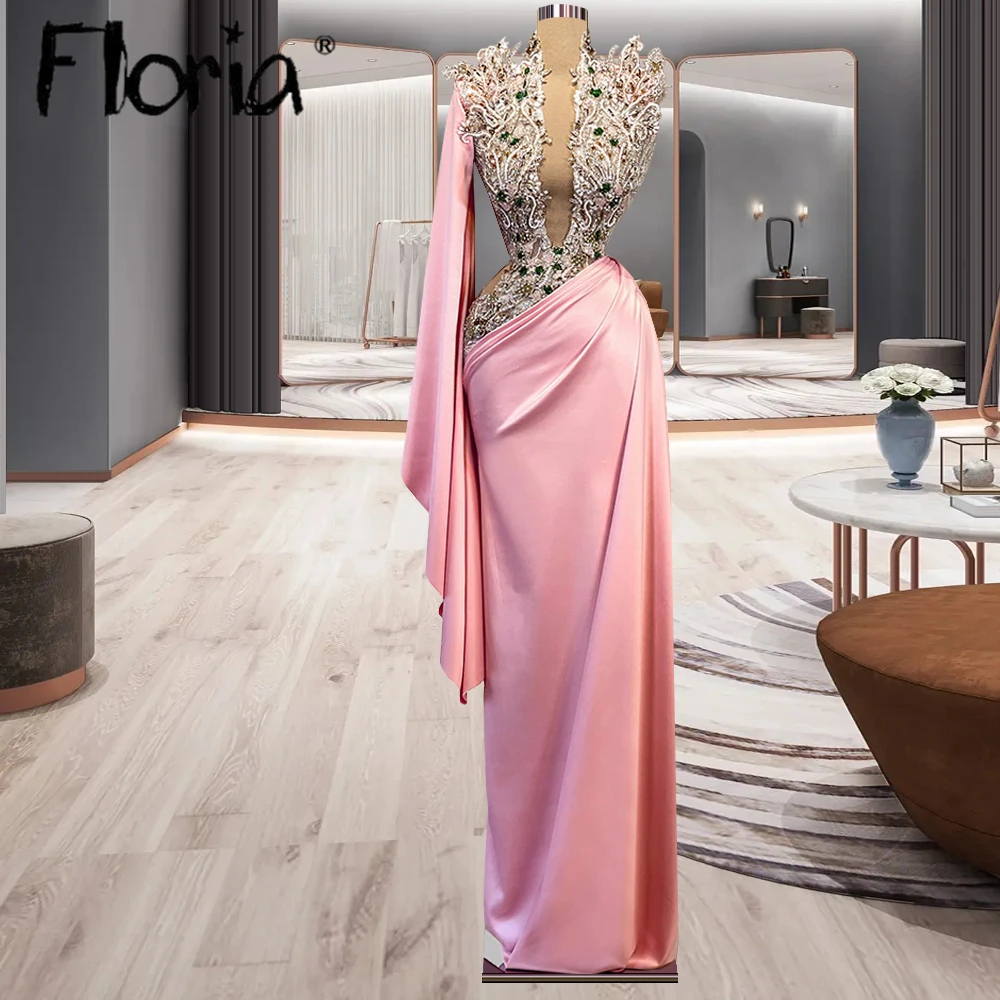 

Unique Design Beaded Prom Dress 2023 Sexy Deep V Neck Beautiful Women Party Gowns High Quality Handmade Pink Evening Dresses
