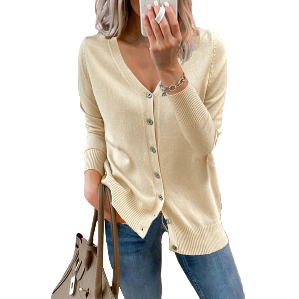 

Casual Women's Knit Cardigan Sweater Solid Color Long Sleeve V-Neck Soft Single Breasted Coat Cardigans Sweaters Clothing