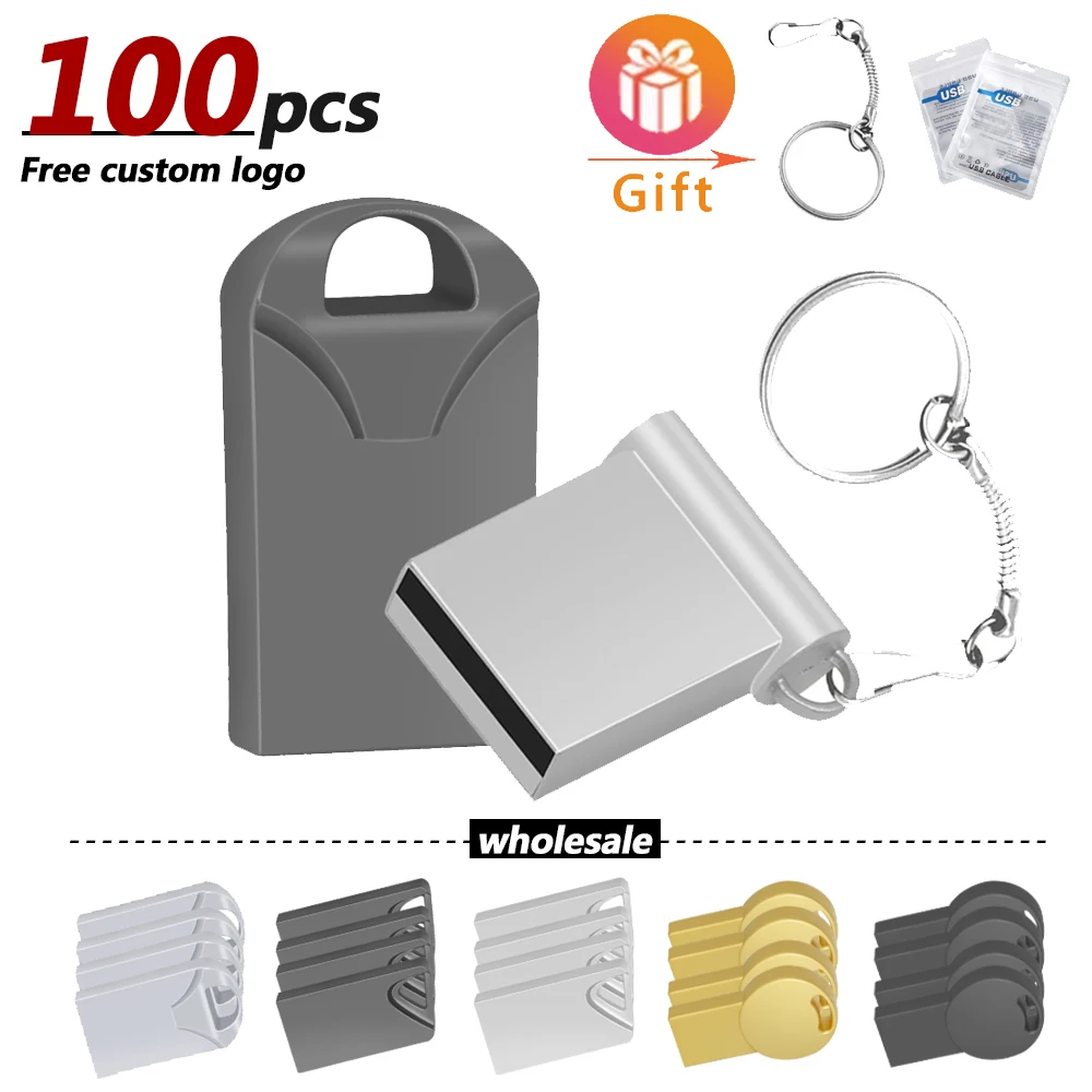 

New Super Mini Metal 100pcs Usb Flash Drive 4G 8G 16G Pen Drive 32GB High Speed Memory Stick U Disk 64G Pendrive 2.0 Memoria Usb