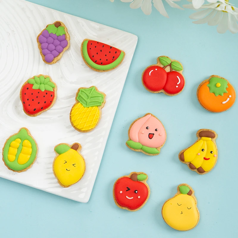 

3D Fruit Shape Plastic Cookie Stamp Mold Cute Fruit Biscuit Cutter Cookie Molds Banana Strawberry Apple Biscuit Mold Baking Tool