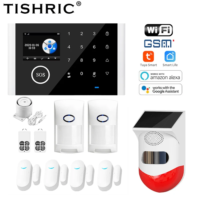 TISHRIC Wireless WIFI GSM Home Security Alarm System For Tuya Smart Life Burglar Security Sensor Kit With Alexa & Google