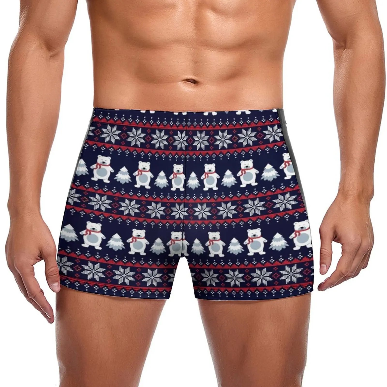 

Рождественские зимние плавки с медведем, Мультяшные Очаровательные животные, тренировочные шорты для плавания, мужские трусы на заказ