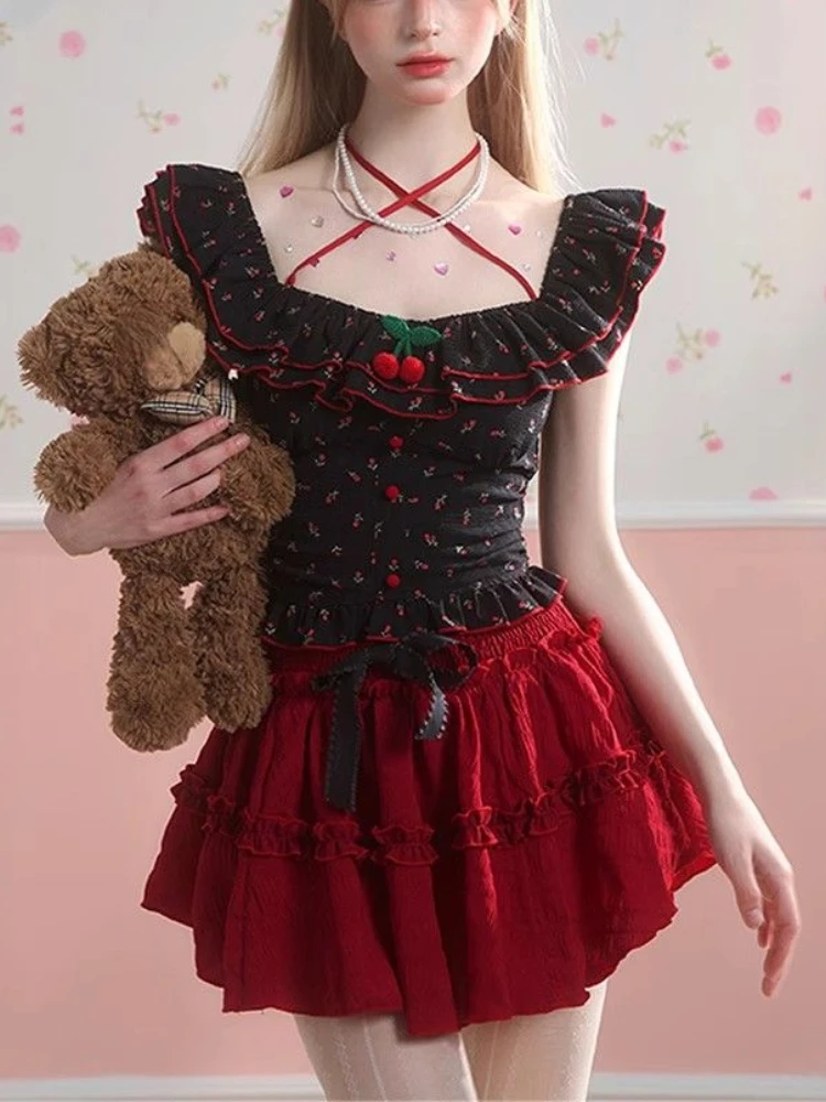 Летний японский кавайный комплект из 2 предметов женский корейский костюм с