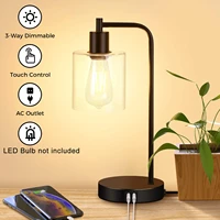 industrial touch control table lamps with 2 usb ports and ac outlet 3 way dimmable bedside nightstand reading lamps with glass