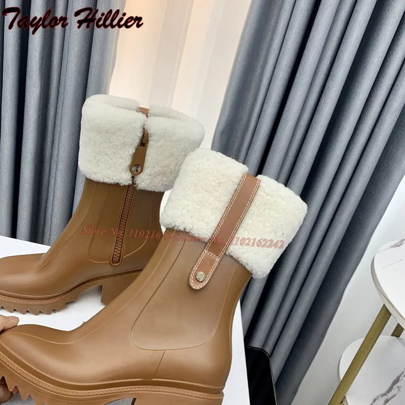 Коричневые непромокаемые сапоги из натуральной кожи с квадратной головкой