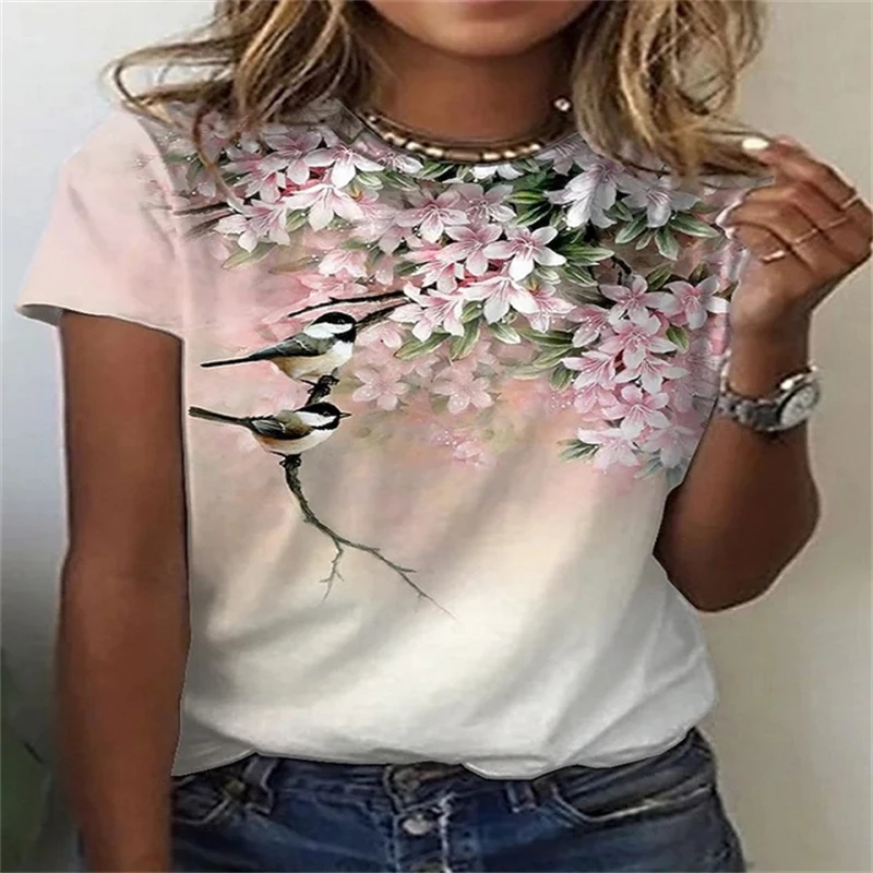

2022 Summer Daily Casual Fashion Outdoor Streetwear Women's Crew Neck Tops Women's T-Shirts New Shirts Flower Theme Short Sleeve