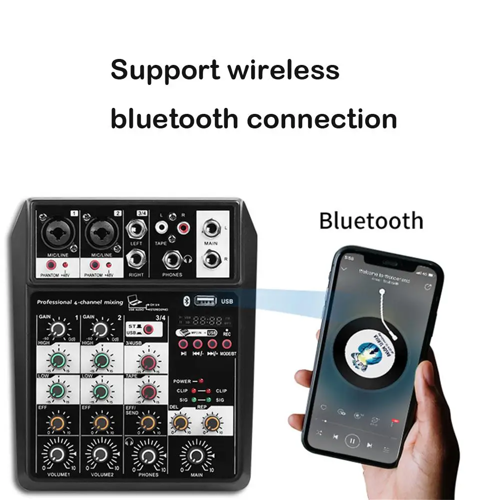 Портативный 4-канальный аудиомикшер с Bluetooth звуковая микшерная консоль