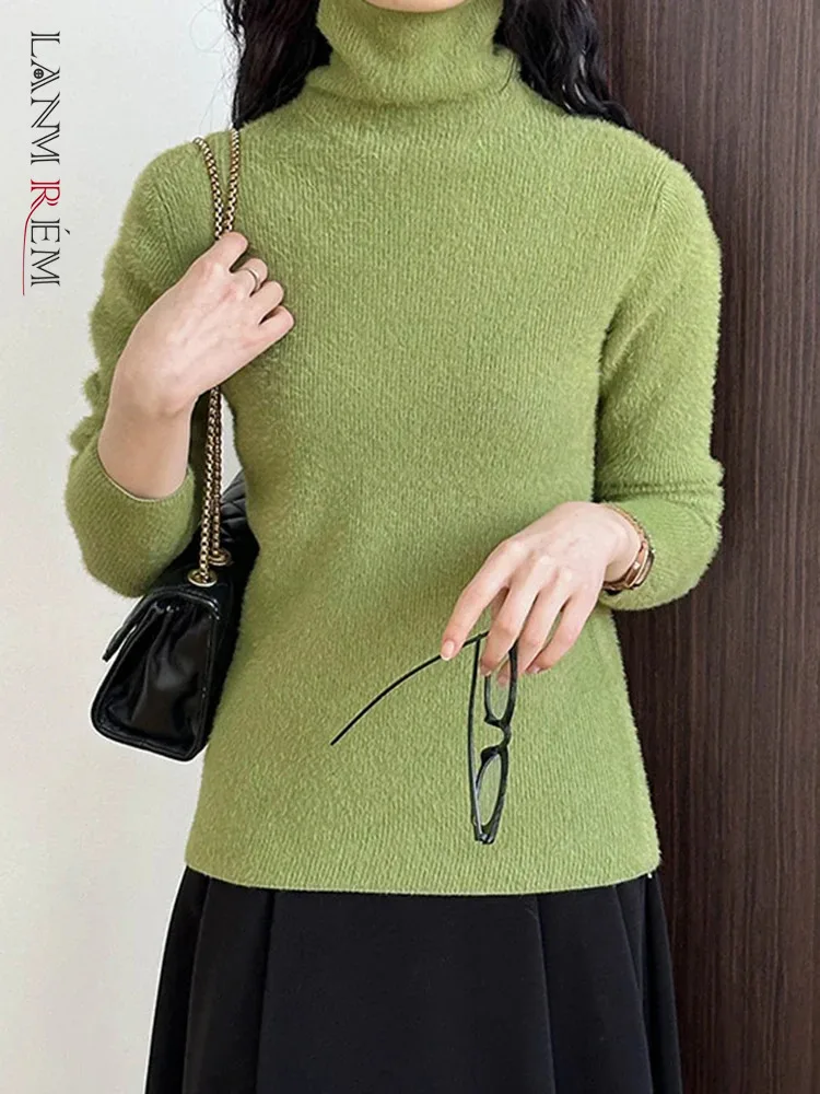 

[LANMREM] Turtleneck Knitting Pullover Bottoming Sweater For Women Solid Long Sleeve Warm Female Tops 2023 Winter New 26D7631