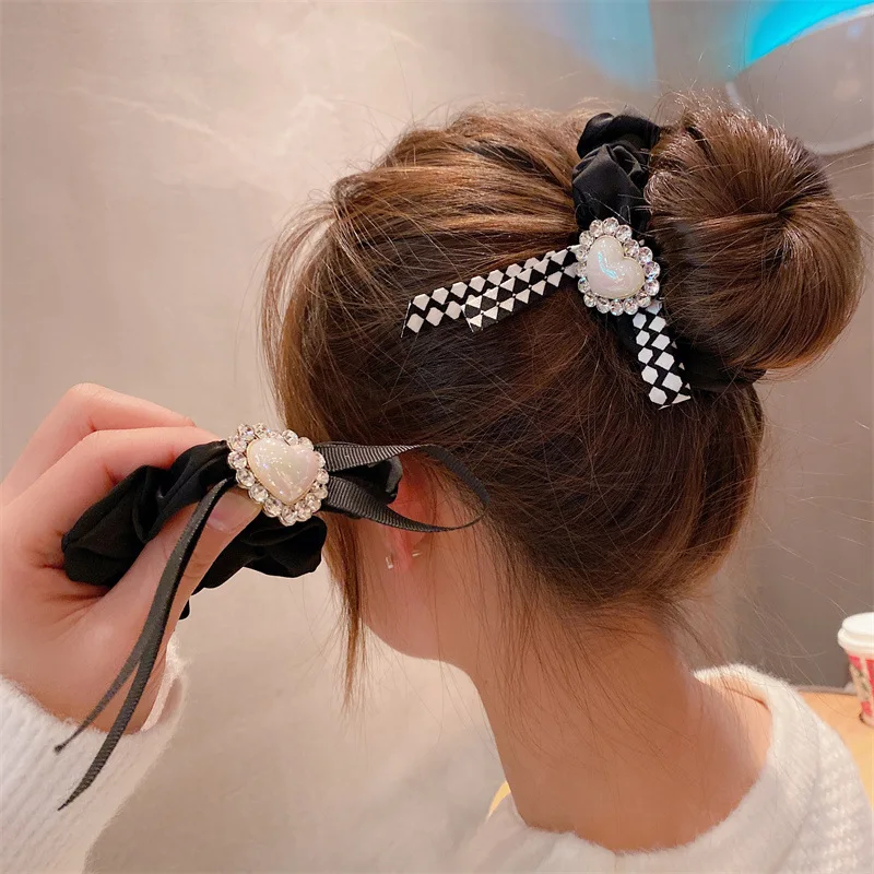 

Sweet checkerboard love head rope high elasticity thick rubber band large intestine circle ball simple ponytail hair circle