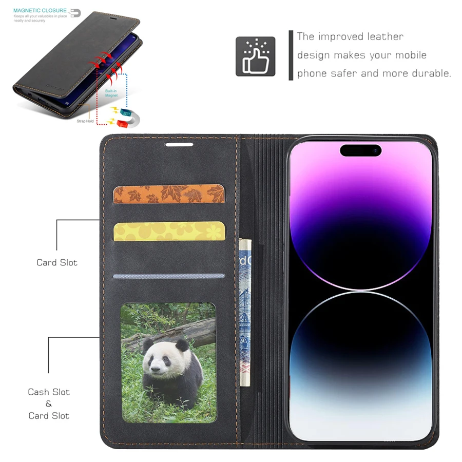 Wallet Skin Friendly Magnetic Flip Bracket Leather Case For iPhone 14 Pro Max 13 12 11 SE 2022 2020 X XR XS Max 8 7 6 Plus 5 5S