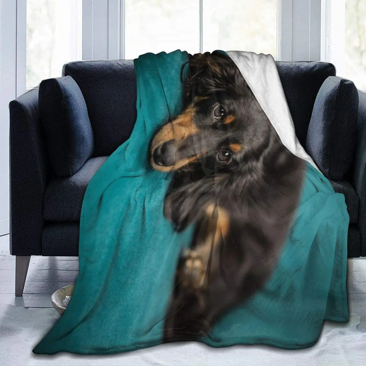 

Black Long-Haired Dachshund Dog Fleece Blanket