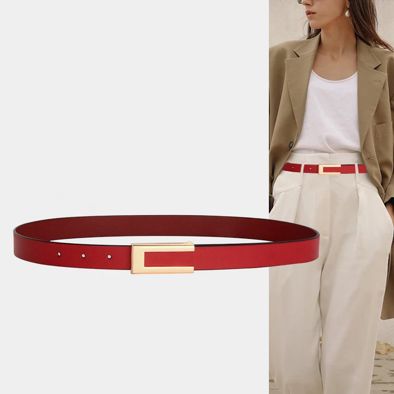 Chao brand ladies thin belt red benmingian dress leather belt fashion Joker decorative jeans belt