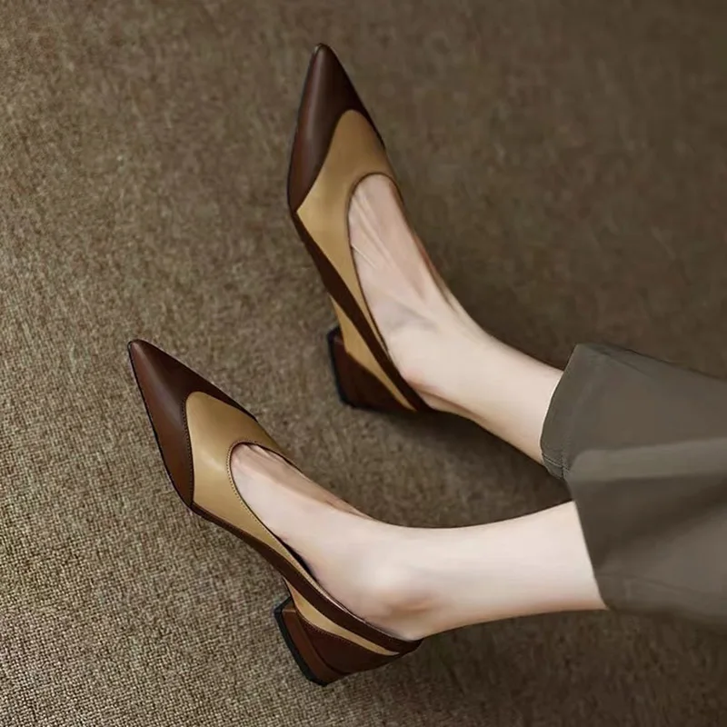 New Women's Flats Boat Shoes Pointed Toe Slip on Office for Lady Leather Shoes