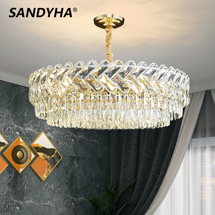 Купи SANDYHA Light Luxury Crystal Chandelier Post Modern Minimalist Living Dining Room Lamp Bedroom Restaurant Villa Hanging Lighting за 19,694 рублей в магазине AliExpress
