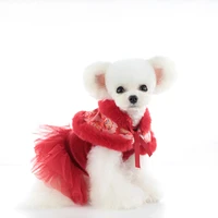 chinese new year dog apparel warm tutu cat poodle lace dress shih tzu pomeranian schnauzer fashion doggy pet tang suit clothes