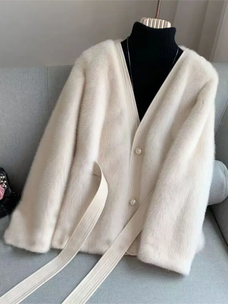 Autumn New Mink Imitatefur Coat Women Long-Sleeve Outwear Fashion All-Match Winter Jacket Faux Fur Overcoat 2022