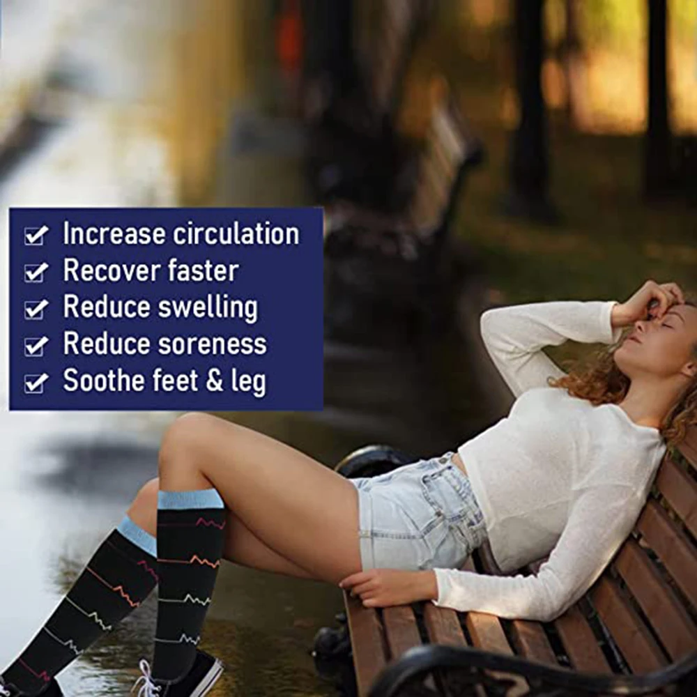 4 Pairs Women Compression Sport Socks Men Cycling Socks Knee High Circulation Stockings for Nurse Workout Running Socks