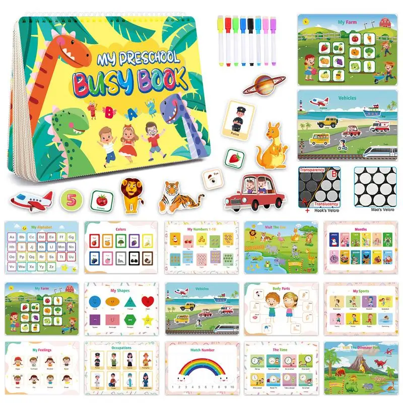 

Toddler Busy Book 16-Theme Montessori Educational Sensory Toys For Kids Children Preschool Learning Activity Book Workbook For