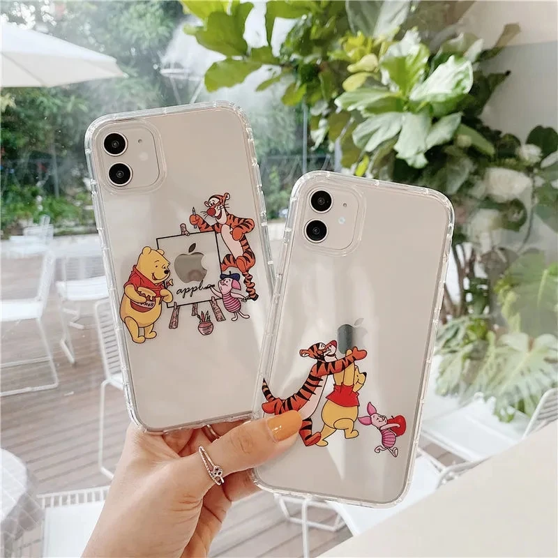 

Cute Winnie the Pooh Tigger Piglet Couple Clear Silicon Phone Case For iPhone XR Xs Max 8 Plus 11 12 13 Pro Max Case