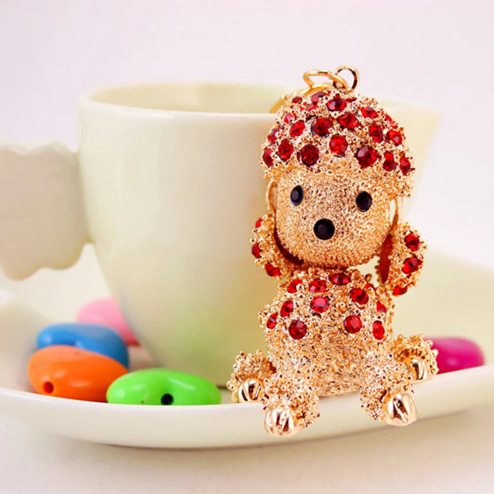 

Creative Keychain Alloy Simulation Poodle Bling-bling Keychain Keyring Handbag Decorations Hanging Pendant for Girls Women