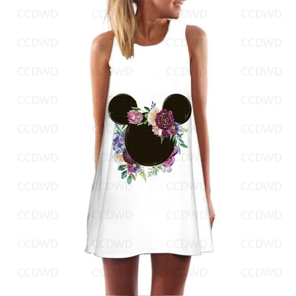 Женское пляжное мини-платье с принтом Минни Маус привлекательное летнее платье