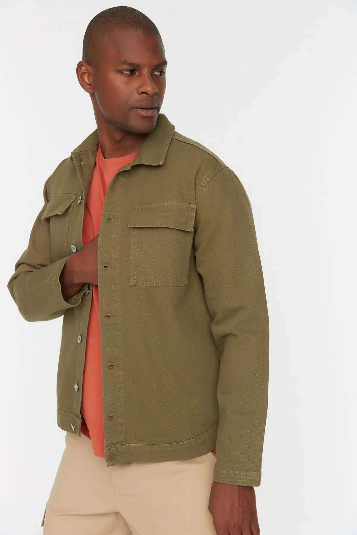 

Khaki Men Regular Pocket Detailed Denim Shirt Jacket TMNAW22CE0064