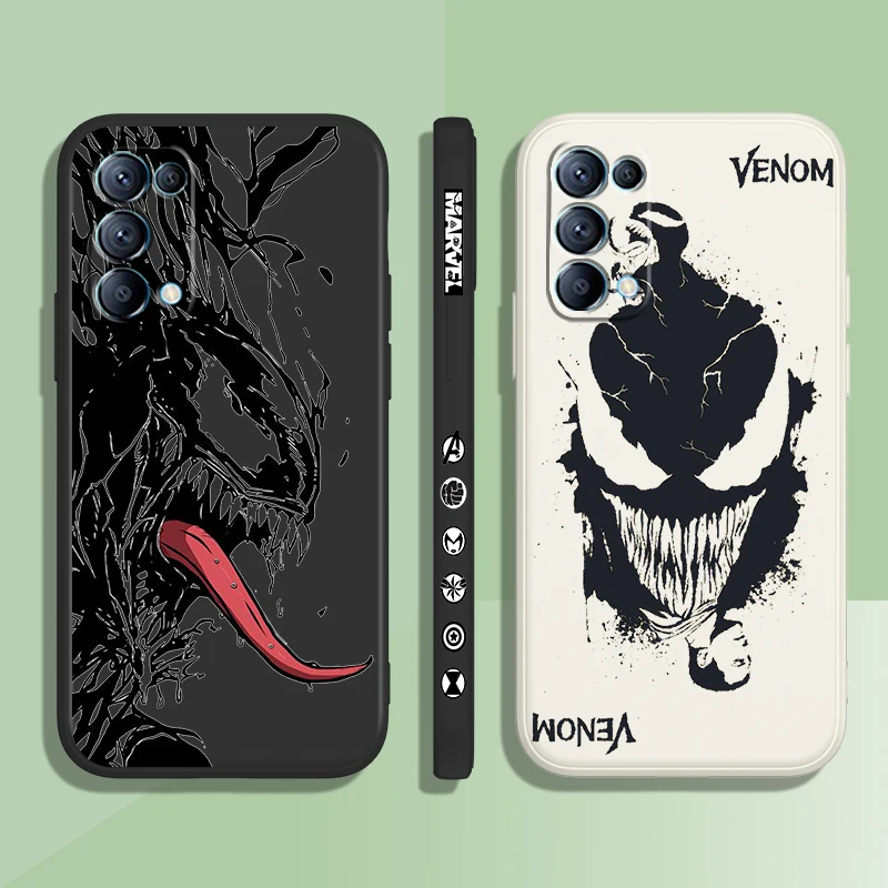 

Venom Marvel Hero Phone Case For OPPO Find X5 X3 X2 neo Pro Lite A5 A9 2020 A53S 4G 5G Liquid Left Rope Candy Cover Coque Capa