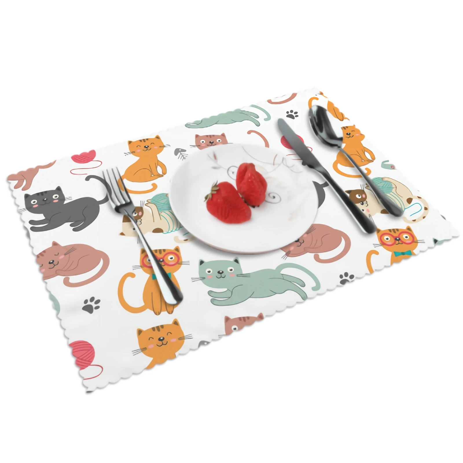 

Cartoon Small Cat Placemats Cute Animal Placemat Set of 4 Heat-Resisting Non Slip Table Mats