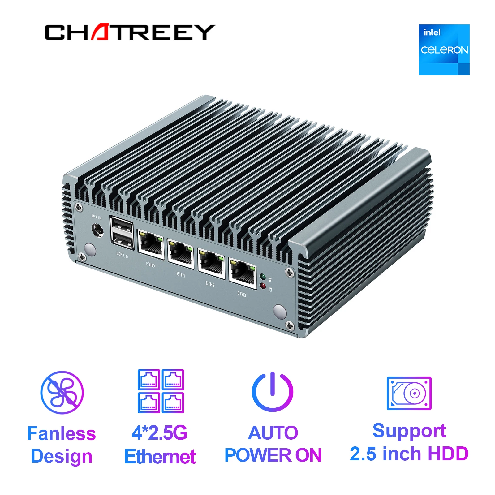 Chatreey 2.5G pfSense Firewall intel Pentium N4000 4*Intel i225 Nics Soft Router DDR4 Fanless Mini PC OPNsense VPN Server