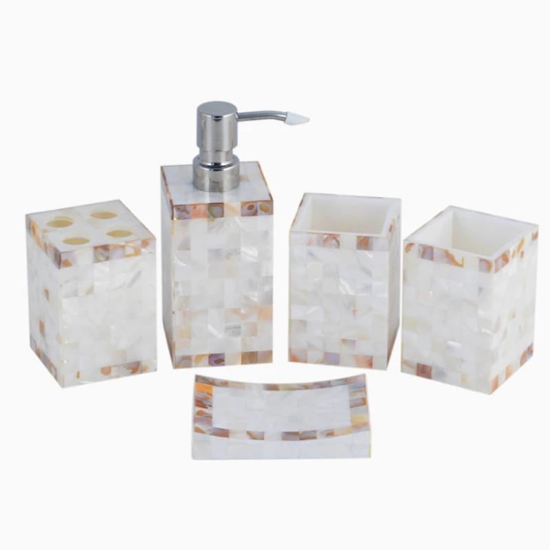 

High - End Hotel White Bathroom Accessories Set Decor Resin Natural Shell Toilet Bathroom Set