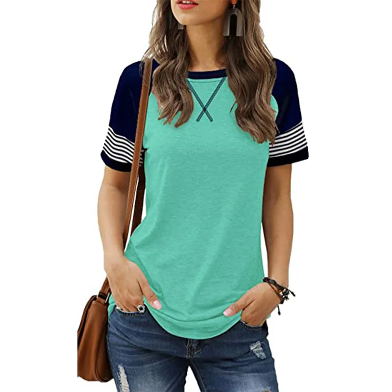 

Cotton Women T Shirts 2022 Summer Short Sleeve Loose Casual Tshirts Strip T-Shirt Tops Fashion Oversized Tee Shirt Blusas 19319