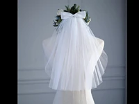 short tulle wedding dress veils white ribbon edge bow with hair comb bridal hair veil bride marriage wedding party accessories i