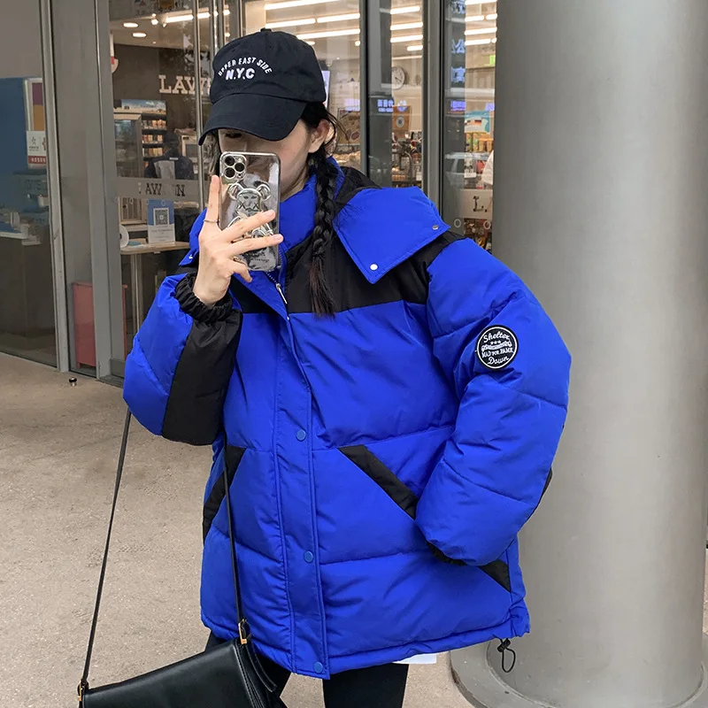 GRELLER Korean Style Winter Parkas Jacket For Women Hooded Spliced Clothes Military Oversized Female Padded Thicken Coat Jacket