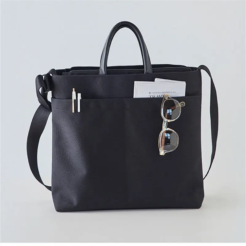 Men's Bag Canvas Handbag Women's Briefcase Business Leisure Commuter Document Bag One Shoulder Cross-Side Schoolbag Unisex Tote