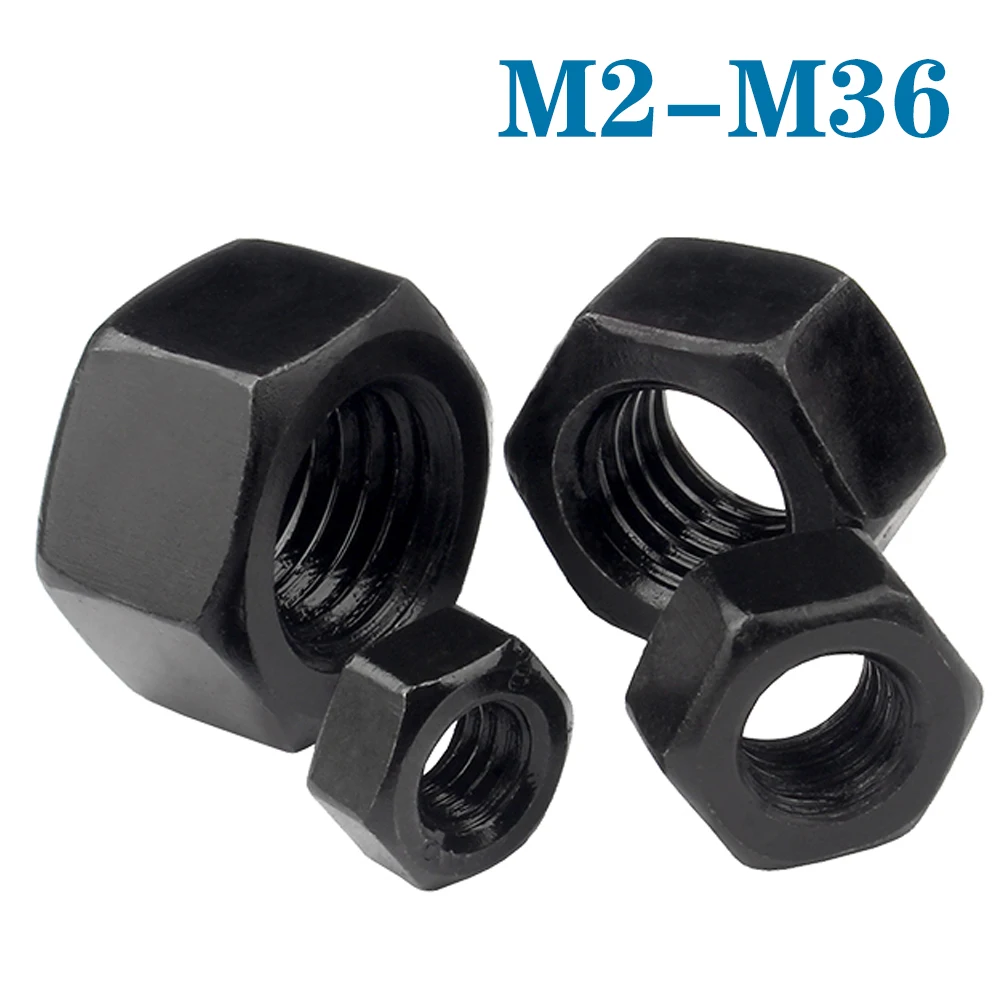

1-50Pcs Black Hexagon Hex Nuts M2 M2.5 M3 M4 M5 M6 M8 M10 M12 M14 M16 M18 M20 M22 M24 M27 M30 M36 Oxide Carbon Steel