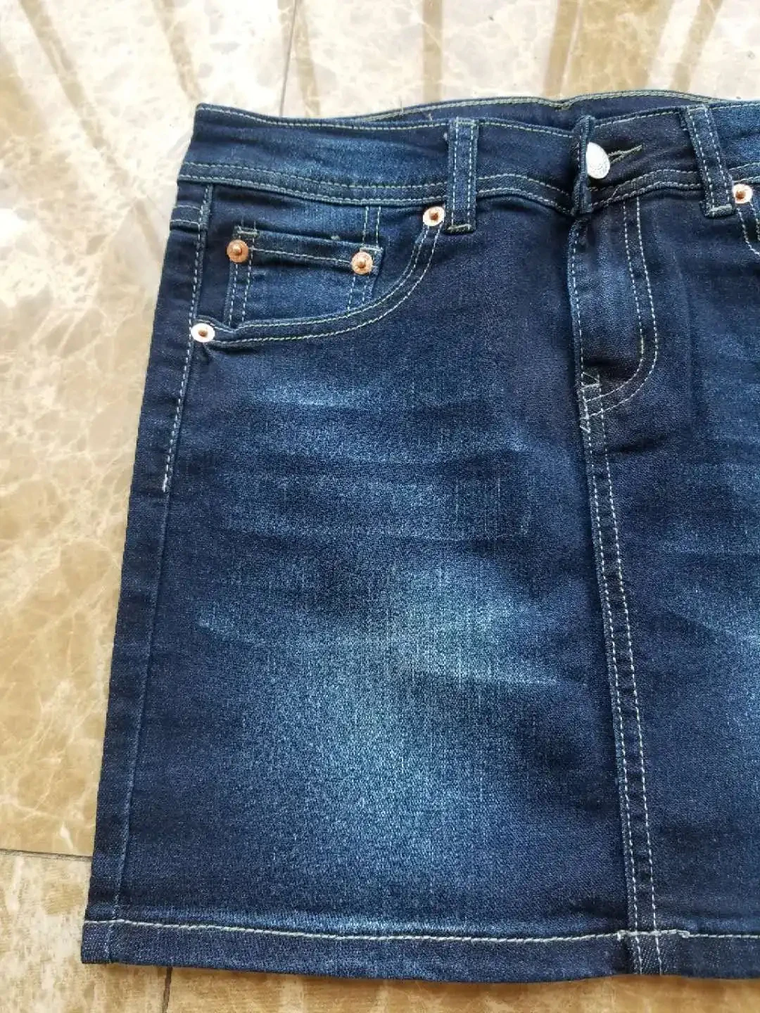 Летние офисные женские хлопковые Брендовые синие джинсовые юбки