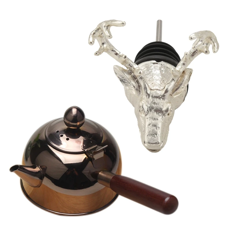 

HOT Zinc Alloy Deer Stag Head Wine Pourer Unique Wine Bottle Stoppers & 500Ml Single Handle Water Kettle