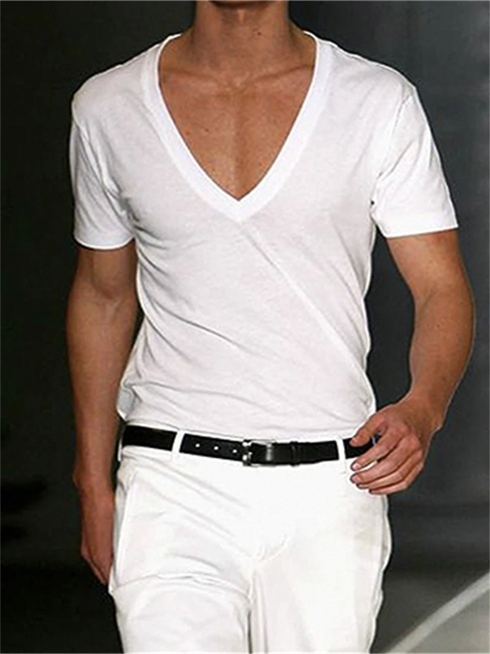 

T-shirts Men Fashion Pullover Men Solid Cotton Linen V-Neck Casual Slim Fit Stretch Solid T-Shirt Short Sleeve Tops