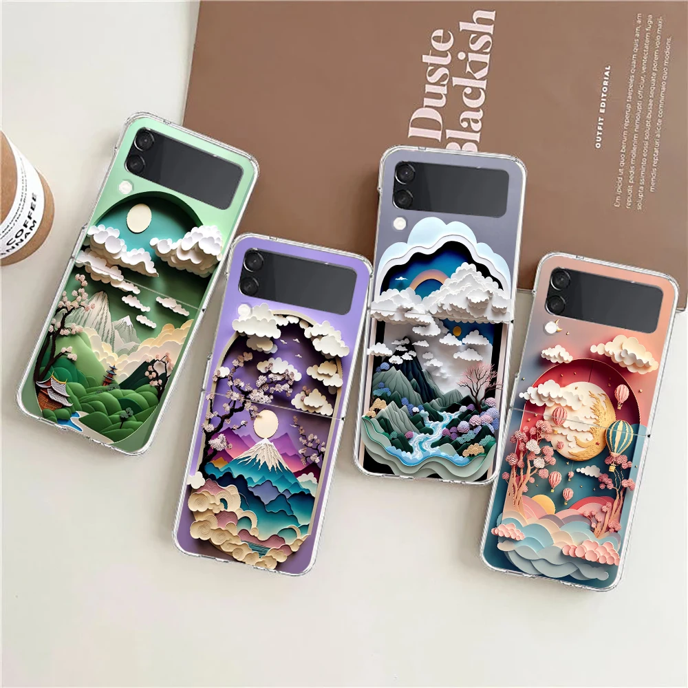 Фото Чехол для телефона Samsung Galaxy Z Flip 3 4 5 6 7 Fold, высокопрочный поликарбонатный чехол для Galaxy Z Flip3, прозрачная накладка с рельефным изображением пейзажа №1