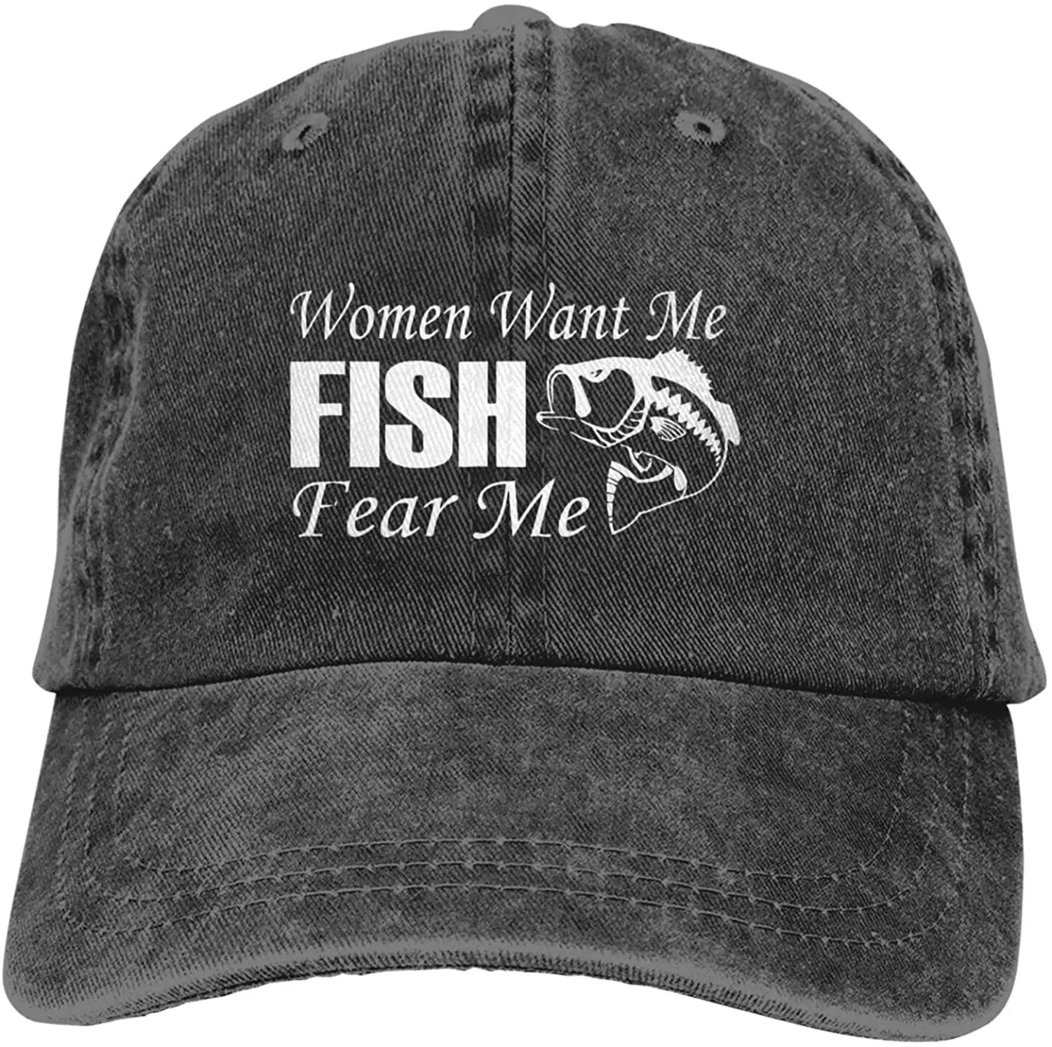 Women Want Me Fish Fear Me Unisex Denim Baseball Cap Adjustable Cotton Dad Hat Personality Daily Leisure Sun Hat