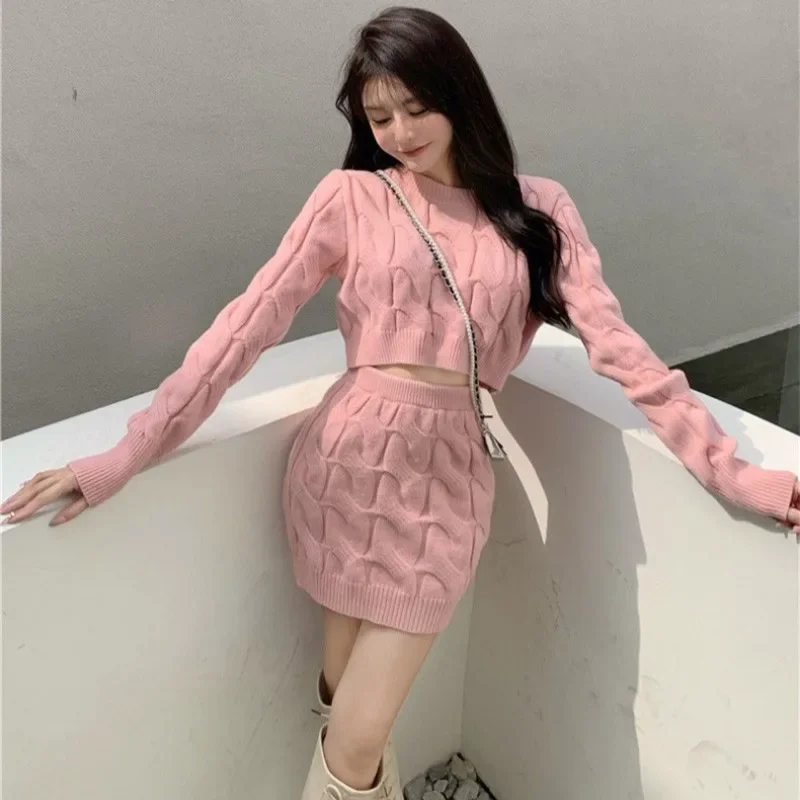 Женский комплект из двух предметов милый облегающий свитер с круглым вырезом