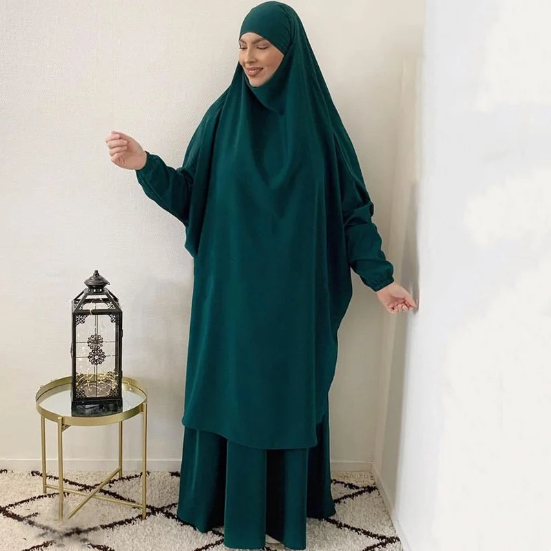 Two Piece Set Women Skirt Muslim Prayer Garment Hijab Dress Abaya Long Abaya Khimar Ramadan Gown Abayas Dubai Islamic Clothing