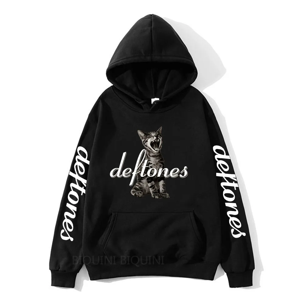 

Hot Sale Deftones Cat Black Graphic Print Hoodie Men Women Rap Metal Band Brand Sweatshirt Tops Man Winter Fleece Hoodies Casual