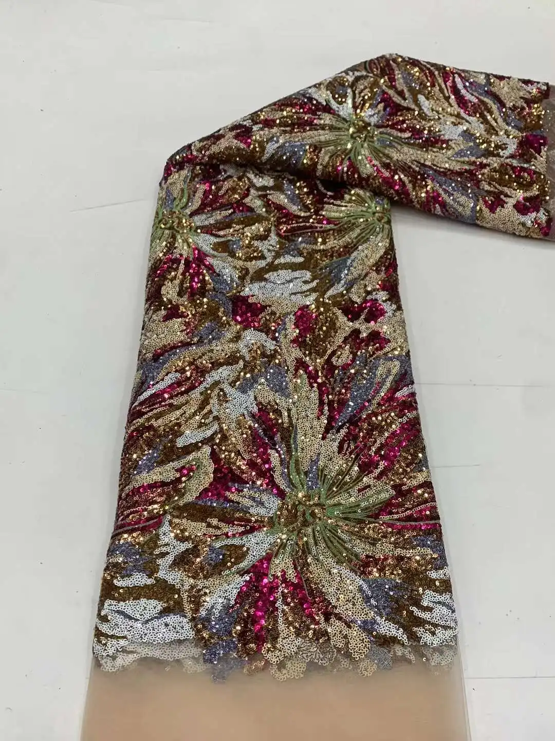 

African Sequined Lace Fabric 2023 High Quality Embroidery Lace Material Nigerian French Mesh Lace Fabric For Wedding Sewing