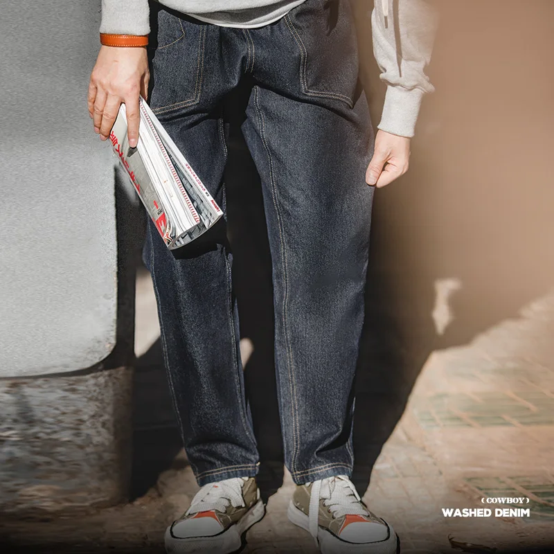 Maden Japanese Vintage Jeans for Men Casual Black Baggy Jeans Brand Elastic Waist Trousers Original Selvedge Denim Pants 12.8 OZ