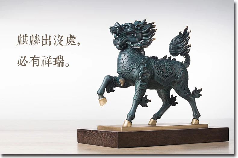 

TOP office home FENG SHUI Talisman Protection Auspicious Bronze QI LIN dragon Sculpture ART statue 47cm LARGE #