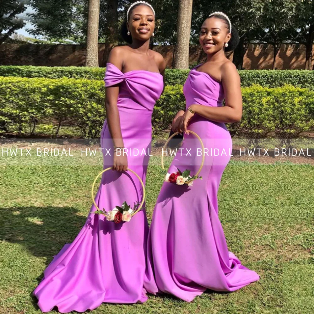 Платье для подружек невесты Лавандовая Русалка, длинное, одно плечо, силуэт труба, из африканского атласа для девочек и женщин, для свадебной вечеринки, подходит для подруги невесты.