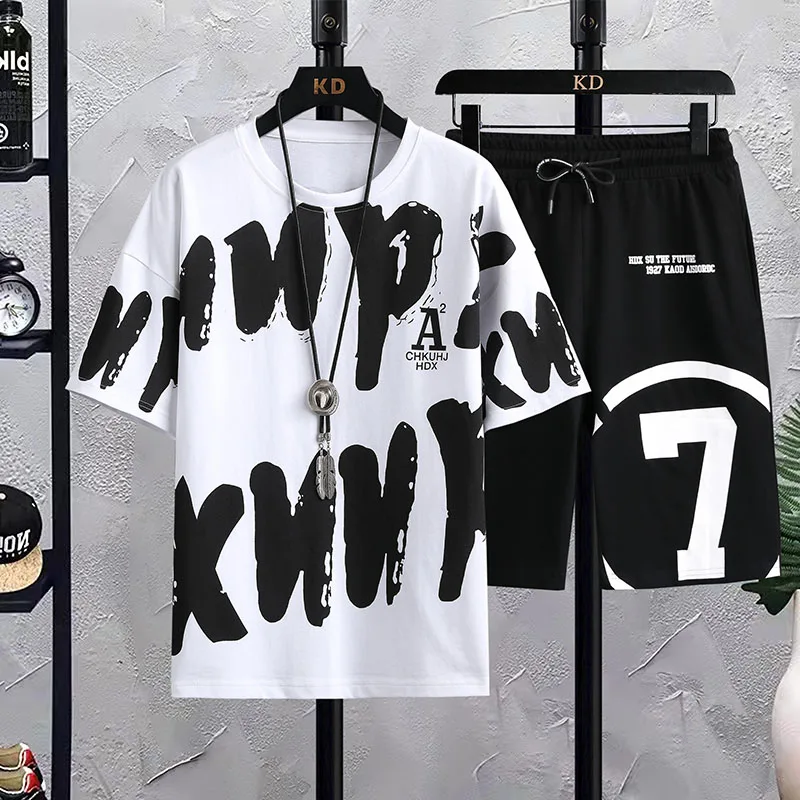 Women Sets 2 Pieces Tracksuit Summer Short Sleeve Tops +Shorts Streetwear Loose Womens Suit Casual Hip Hop Sportswear