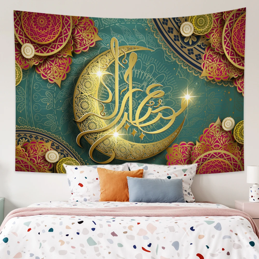 

Eid Mubarak Moon Wall Tapestry Carpe Muslim Ramadan Festival Bohemian Mandala Room Home Decor Wall Hanging Blanket Tapestries