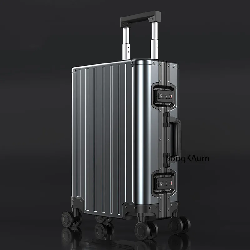 LeTrend Luxurious Rolling Luggage 100% Aluminium Trolley Solid Travel Bag 20/24 Inch Women Boarding Carry On Suitcases Trunk